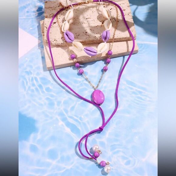 Purple Beaded Necklace A1084 - Picture 2 of 3